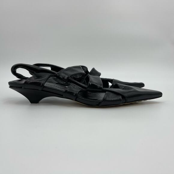 Bottega Veneta | BV Point Leather Slingback Sandals Black Crinkle Finish 39 / 9 - Picture 5 of 15